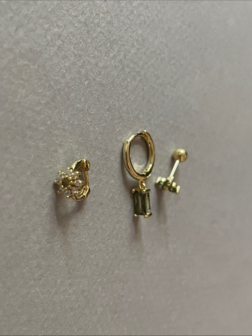 Gold Tone Green Stone Drop Hoop and Stud Earring Set N1503